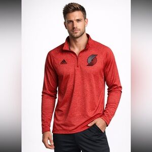 NWOT Adidas Portland Trail Blazers Red Quarter-Zip Pullover — Size M